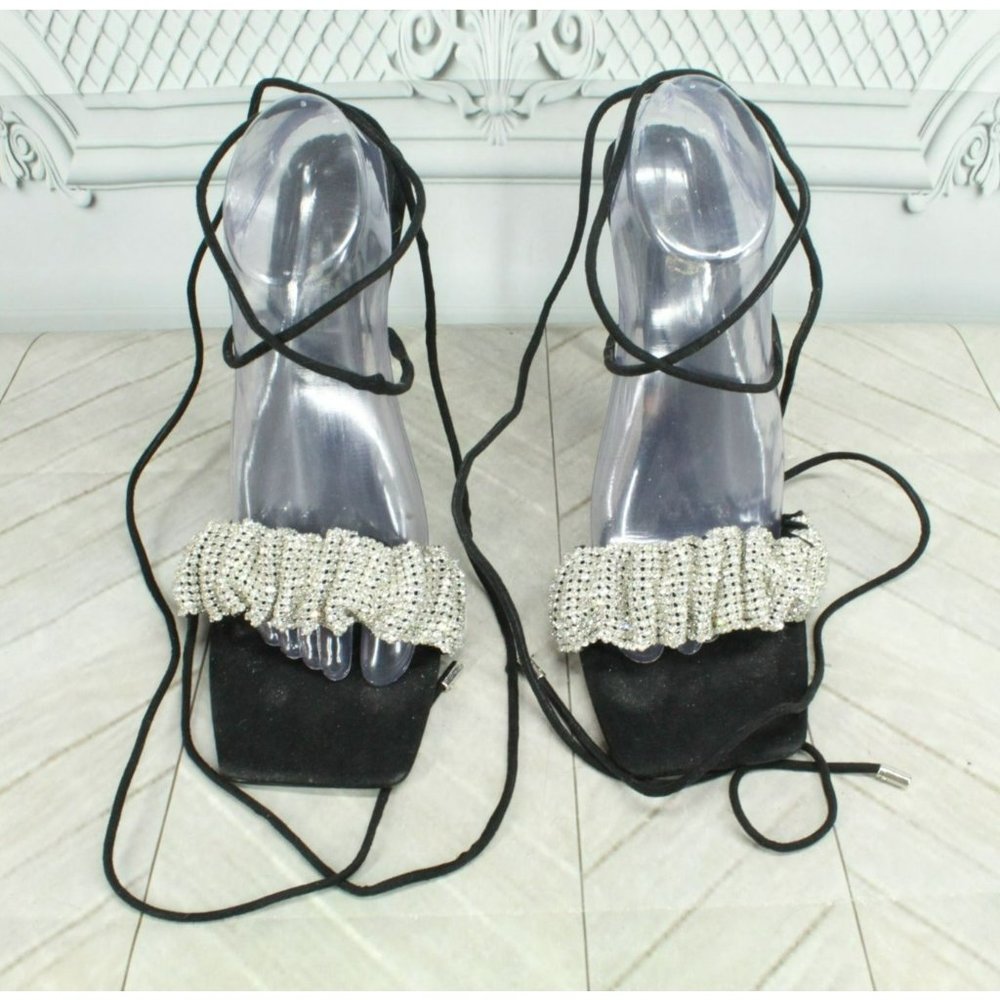 Ego Black Suede Slip On Lace Up Open Toe Casual Heeled Sandals Size 11 - Picture 5 of 8